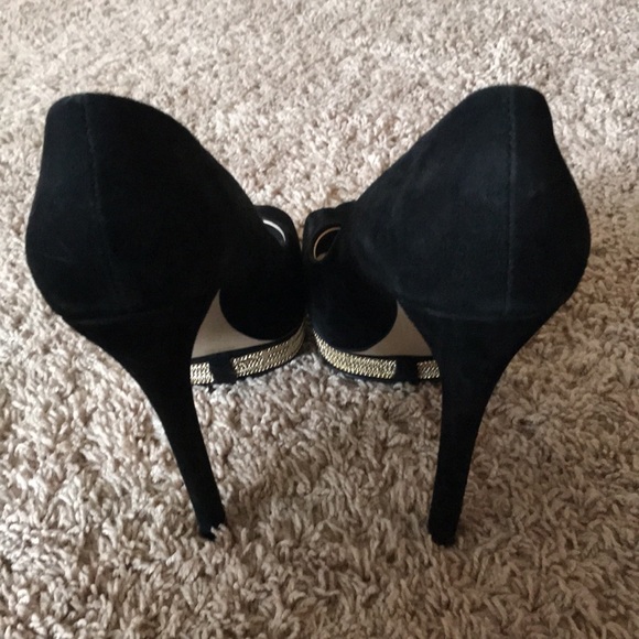 Open toe black suede stilettos - Picture 4 of 4